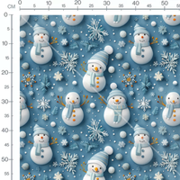 Tissu - bonhommes de neige flocons bleus 3D