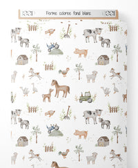 Tissu - Ferme colorée sur fond blanc