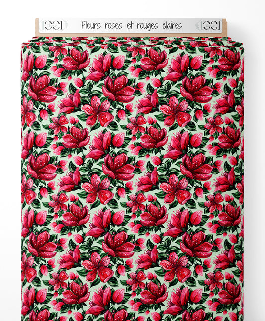 Tissu - Fleurs roses et rouges claires
