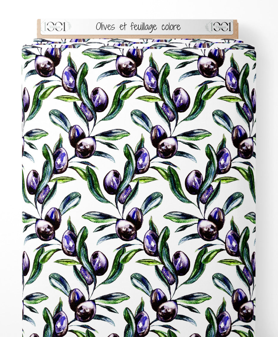 Tissu - Olives et feuillage coloré