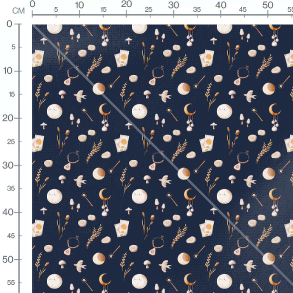 Tissu - Objets mystiques sur fond bleu