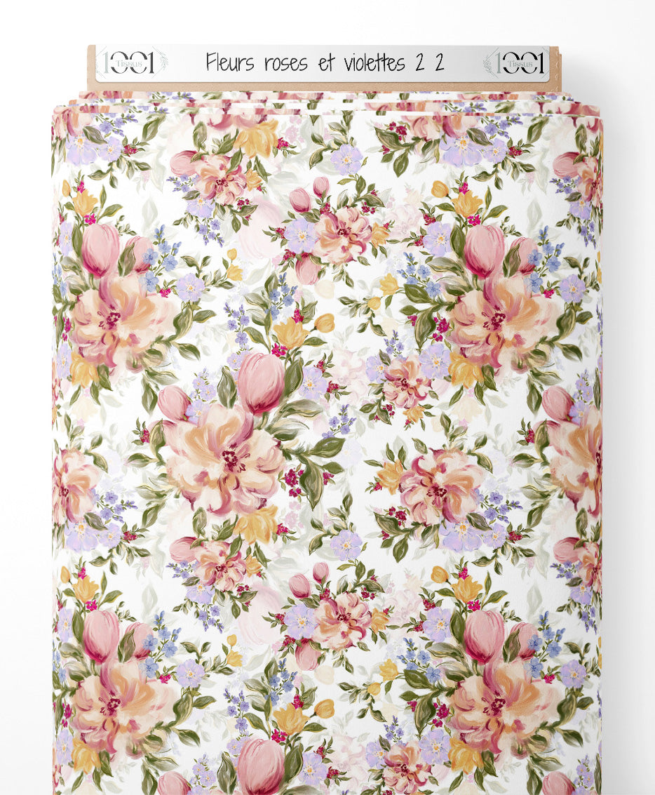 Tissu - Fleurs roses et violettes 2 2