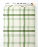 Tissu - Carreaux verts variés crème