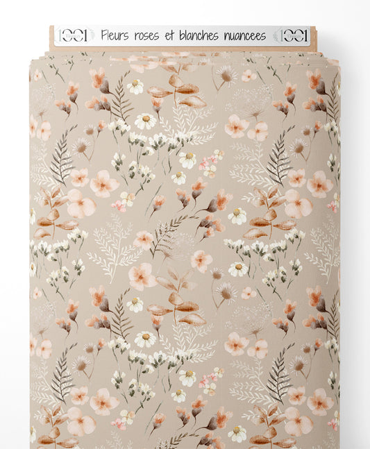 Tissu - Fleurs roses et blanches nuancées