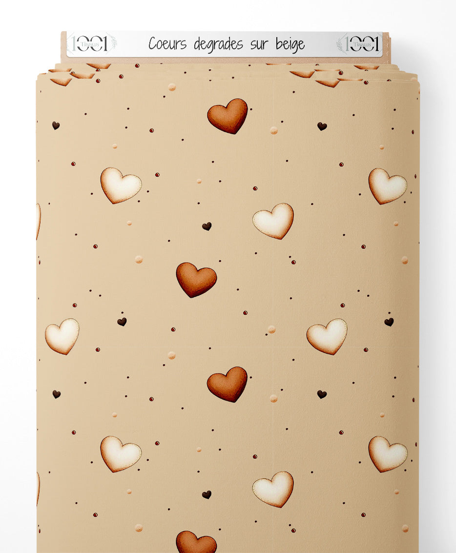 Tissu - Cœurs dégradés sur beige