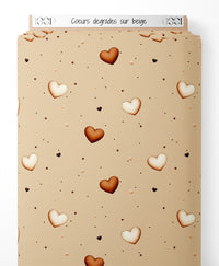 Tissu - Cœurs dégradés sur beige