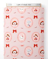 Tissu - Lapins et noeuds roses