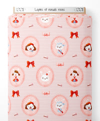 Tissu - Lapins et noeuds roses