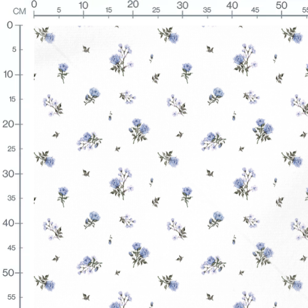 Tissu - Roses bleues et petites fleurs