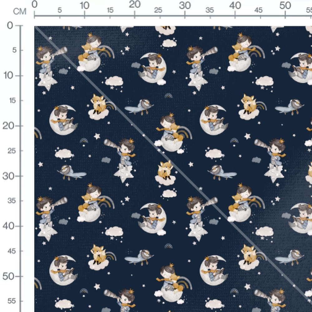 Tissu - Enfants et renards sur étoiles