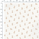 Tissu - Lapins beige et fleurs blanches