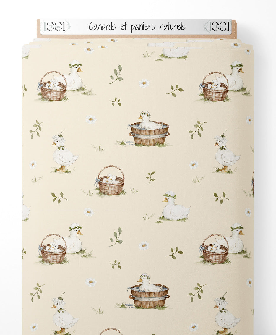 Tissu - Canards et paniers naturels
