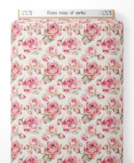 Tissu - Roses roses et vertes