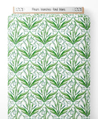 Tissu - Fleurs blanches sur fond blanc
