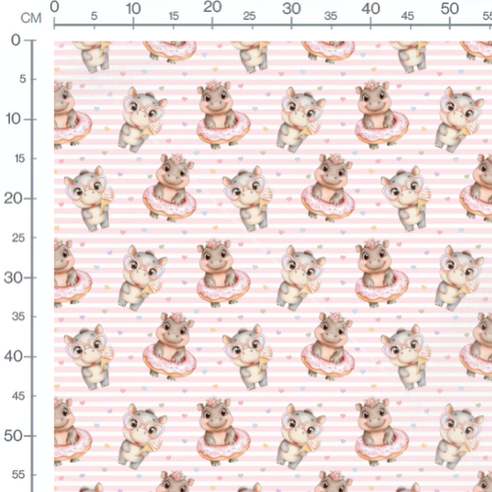 Tissu - Hippopotames en bouées roses