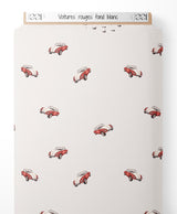 Tissu - Voitures rouges sur fond blanc