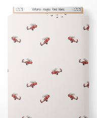 Tissu - Voitures rouges sur fond blanc