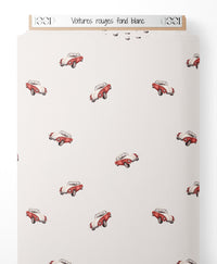 Tissu - Voitures rouges sur fond blanc