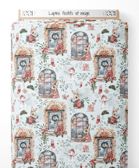 Tissu - Lapins festifs et neige