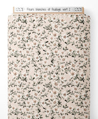 Tissu - Fleurs blanches et feuillage vert 2