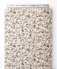 Tissu - Fleurs blanches et feuillage vert 2