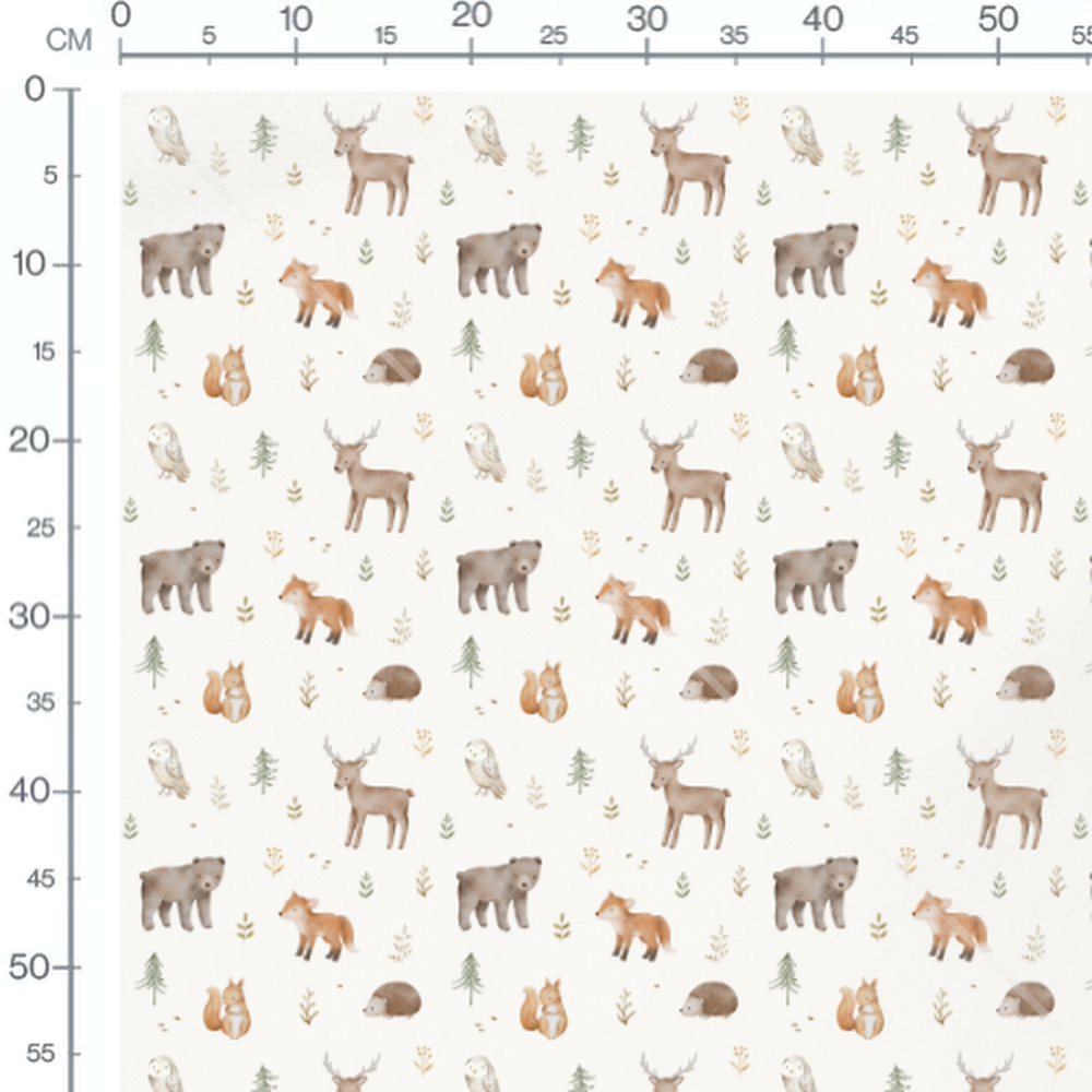 Tissu - Animaux et plantes vertes