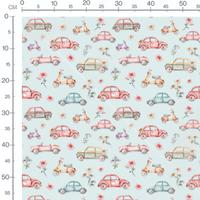Tissu - Véhicules et fleurs pastel