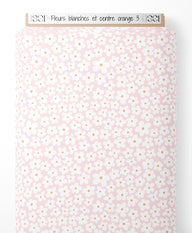 Tissu - Fleurs blanches et centre orange 3