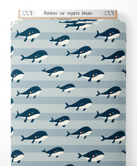 Tissu - Baleines sur rayures bleues