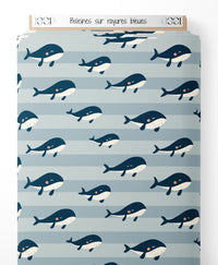 Tissu - Baleines sur rayures bleues