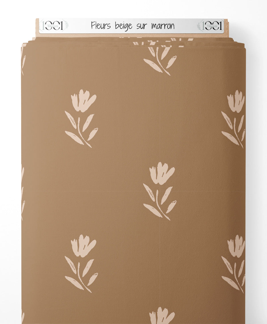 Tissu - Fleurs beige sur marron