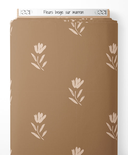 Tissu - Fleurs beige sur marron
