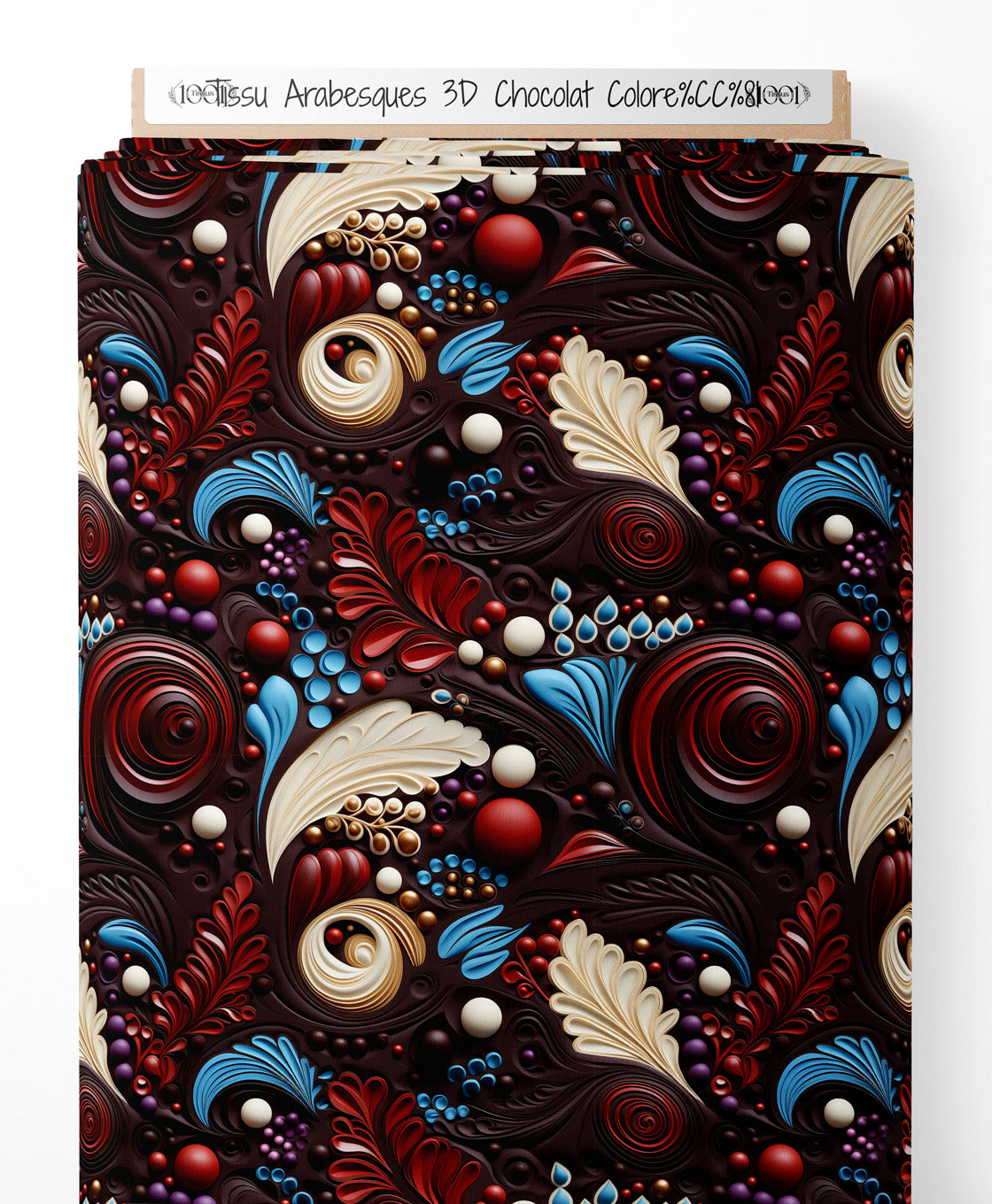 Tissu - Arabesques 3D Chocolat Coloré
