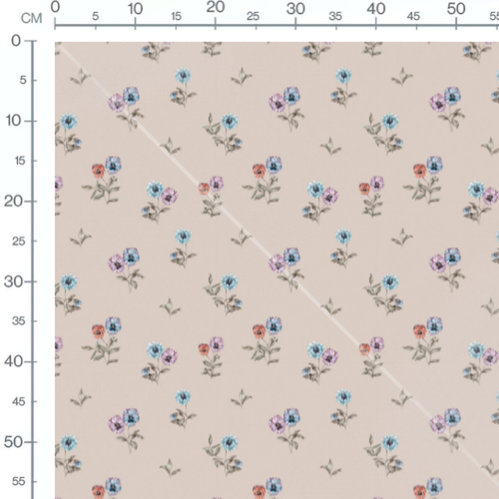 Tissu - Fleurs bleues, roses et violettes
