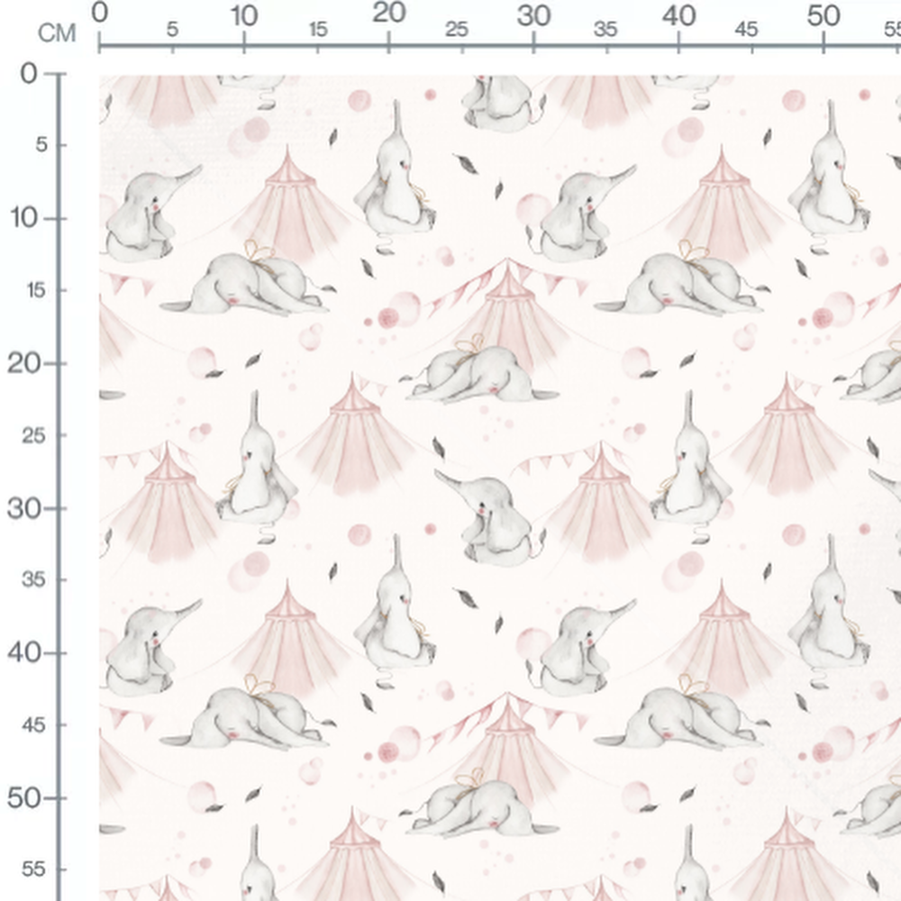 Tissu - Éléphants avec rubans roses