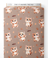 Tissu - Chats et empreintes sur fond brun