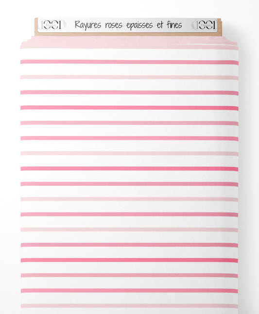 Tissu - Rayures roses épaisses et fines