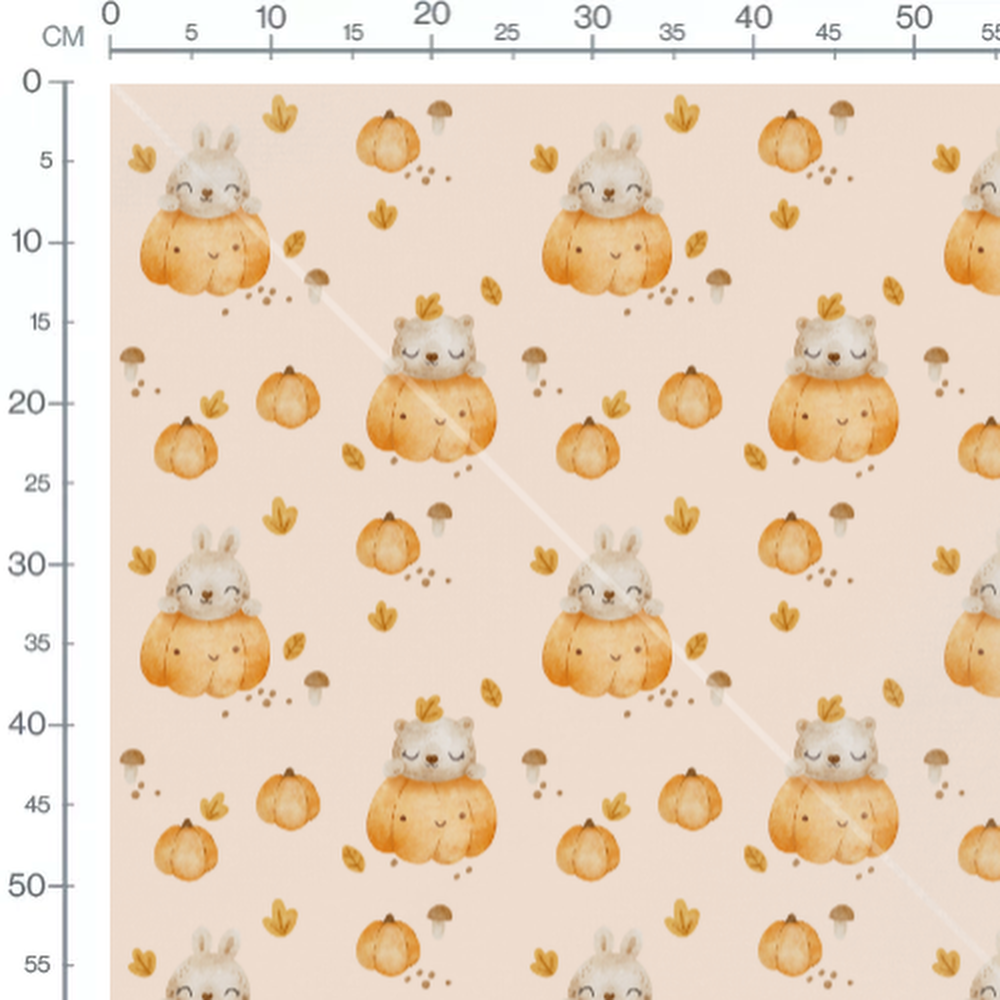 Tissu - Lapins et ours assis orange