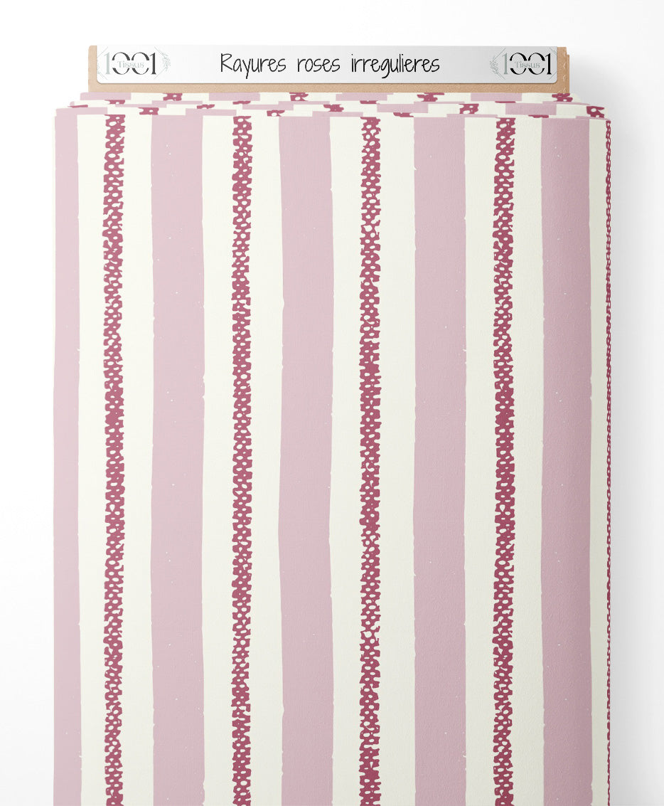 Tissu - Rayures roses irrégulières