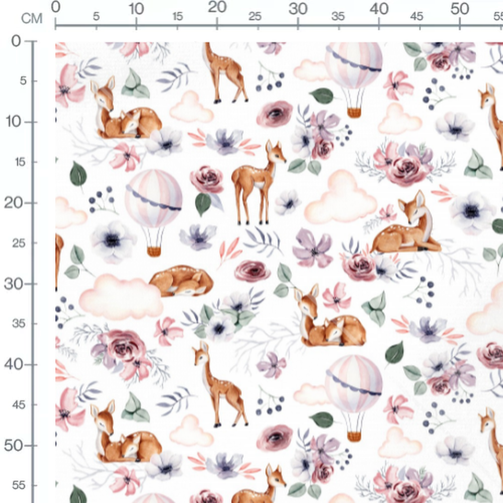 Tissu - Cerfs et montgolfières pastel