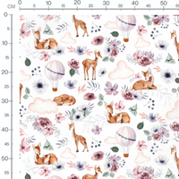 Tissu - Cerfs et montgolfières pastel