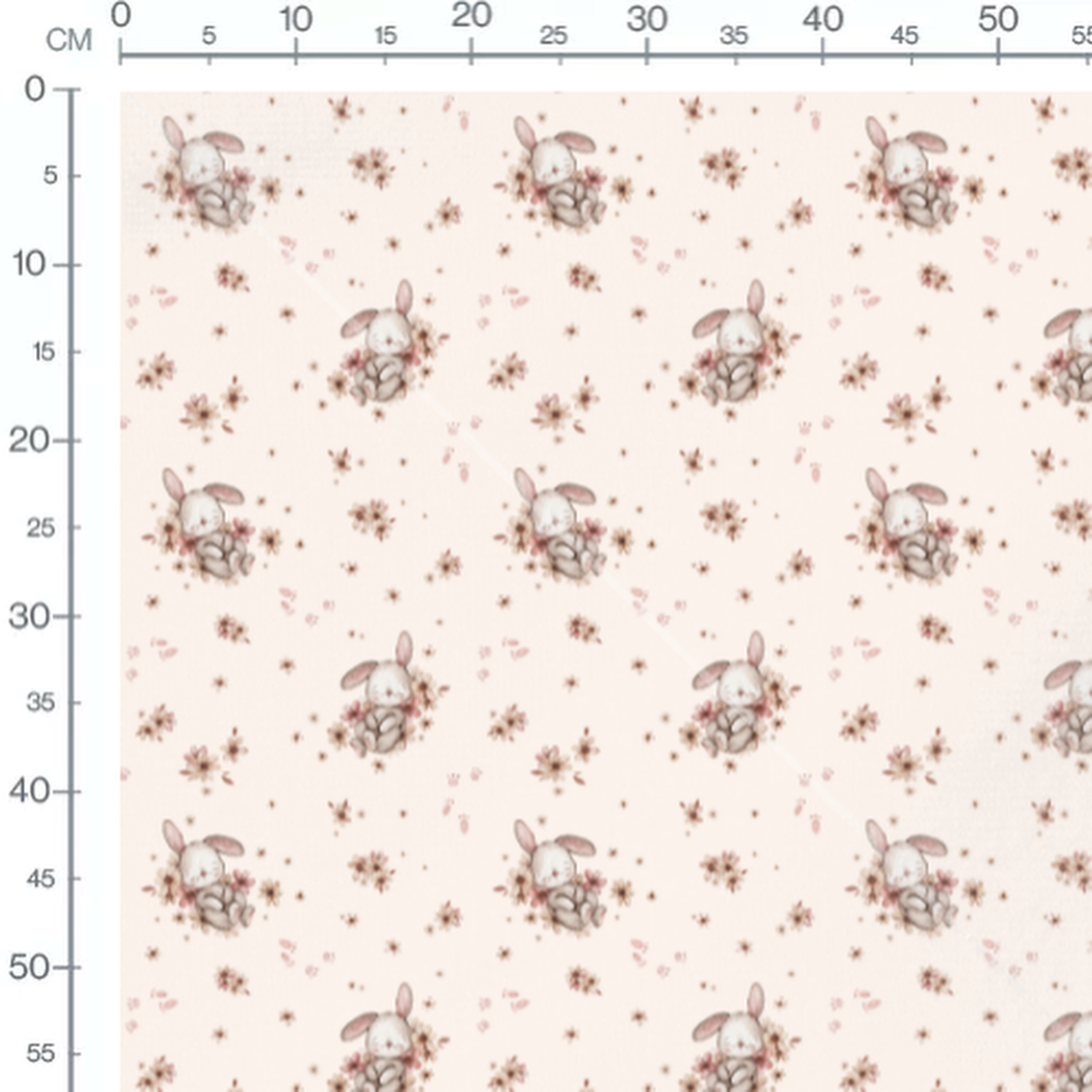 Tissu - Lapins endormis sur fond beige