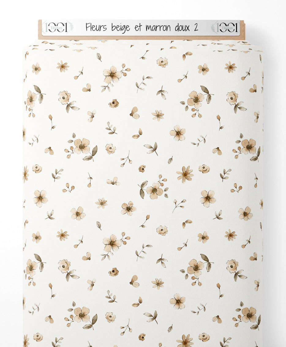 Tissu - Fleurs beige et marron doux 2
