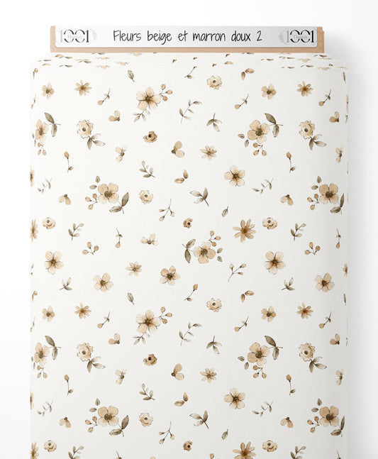 Tissu - Fleurs beige et marron doux 2