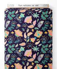 Tissu - Fleurs multicolores sur violet