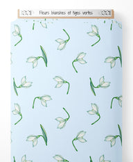 Tissu - Fleurs blanches et tiges vertes
