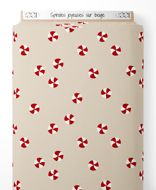 Tissu - Spirales joyeuses sur beige