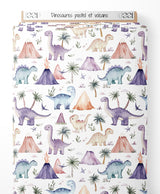 Tissu - Dinosaures pastel et volcans