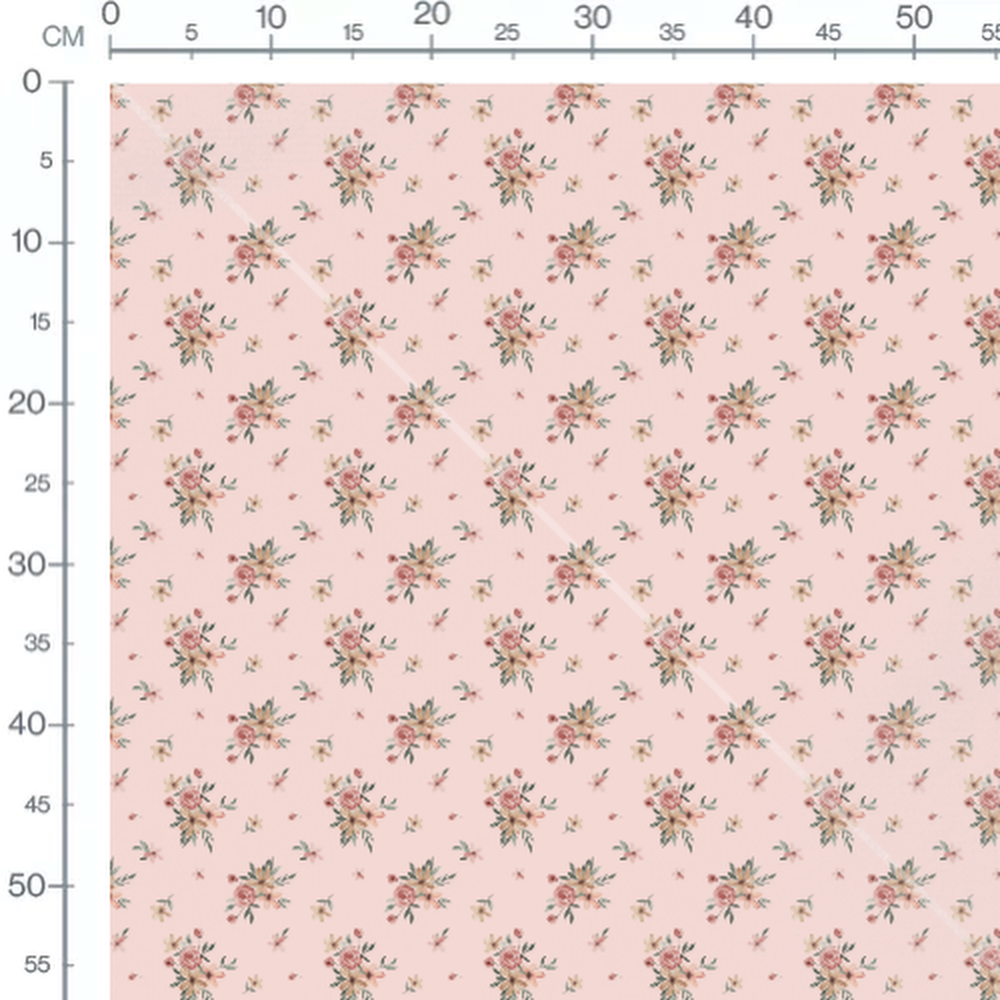 Tissu - Fleurs roses et jaunes pâles 2