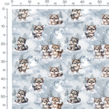 Tissu - Chiots sur nuages gris